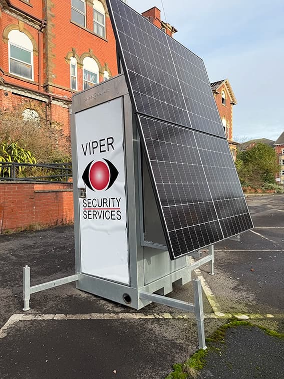 solar powered cctv tower installed on uk vacant property site